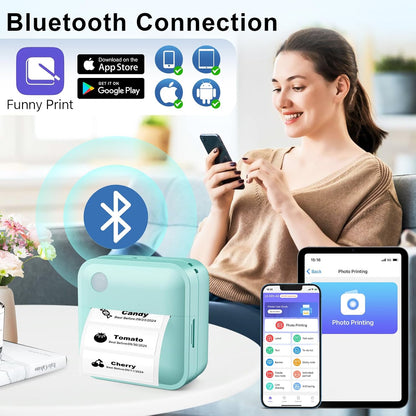 Label Maker Machine with Tape - Thermal Label Printer Bluetooth Label Maker Machine, Mini Printer Sticker Maker for Home, Kitchen, School, Office Organization with 2 Rolls Paper (Green)