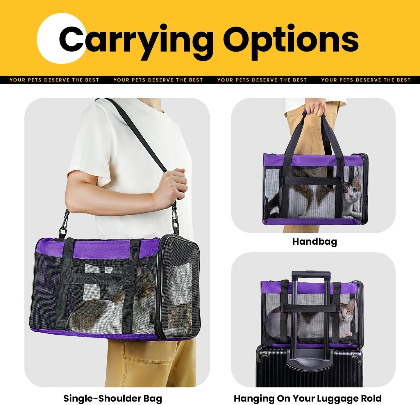 Conlun Cat Carrier Bag,Soft-Sided Pet Carriers for Dogs with 4-Sided Mesh,Airline Approved Cat Transport Carrier for Small&Medium Cats Kitten Puppy Up to 6Kg,Collapsible Cat Travel Carrier-M,Black