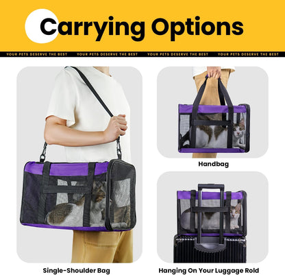 Conlun Cat Carrier Bag,Soft-Sided Pet Carriers for Dogs with 4-Sided Mesh,Airline Approved Cat Transport Carrier for Small&Medium Cats Kitten Puppy Up to 6Kg,Collapsible Cat Travel Carrier-M,Black