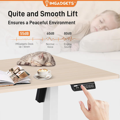 IMGadgets Electric Standing Desk, 47x24 Inches Height Adjustable, 2026 6th Gen Quiet Motor Ergonomic Sit Stand Desk, Computer Desk for Home Office, Height Memory Buttons, Display, 2 Headphone Holders