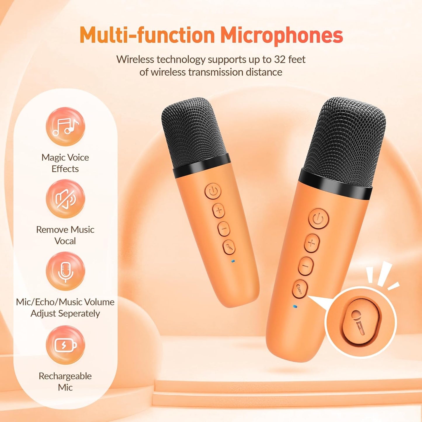 Karaoke Machine, Portable Bluetooth Karaoke Speaker with 2 Wireless Microphones and Party Lights for Kids and Adults, Birthday Gifts for Girls Boys Family Home Party (Beige2)