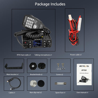 Retevis RT95 Mobile Ham Radio, Dual Band Two Way Radio Long Range, 200 Channels, 180 Rotatable LCD Display, Chirp, VOX, Mini Mobile Transceiver for Cars, Vehicle Driving