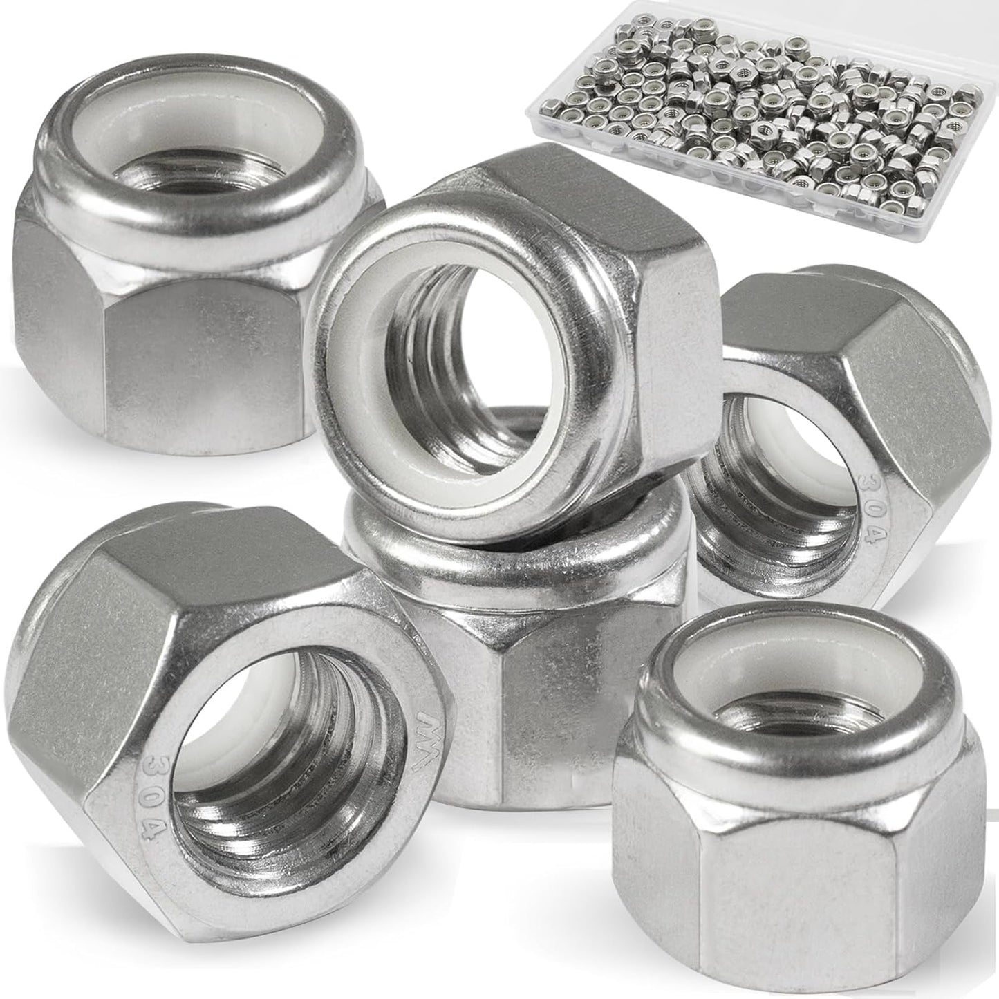 Vifmy 110 Pack 1/4"-20 Inch Lock Nuts,304 (A2-70) Stainless Steel Nylon Insert Locknuts,Standard Inch Thread Nylock Nuts for Bolts