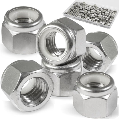 Vifmy 110 Pack 1/4"-20 Inch Lock Nuts,304 (A2-70) Stainless Steel Nylon Insert Locknuts,Standard Inch Thread Nylock Nuts for Bolts