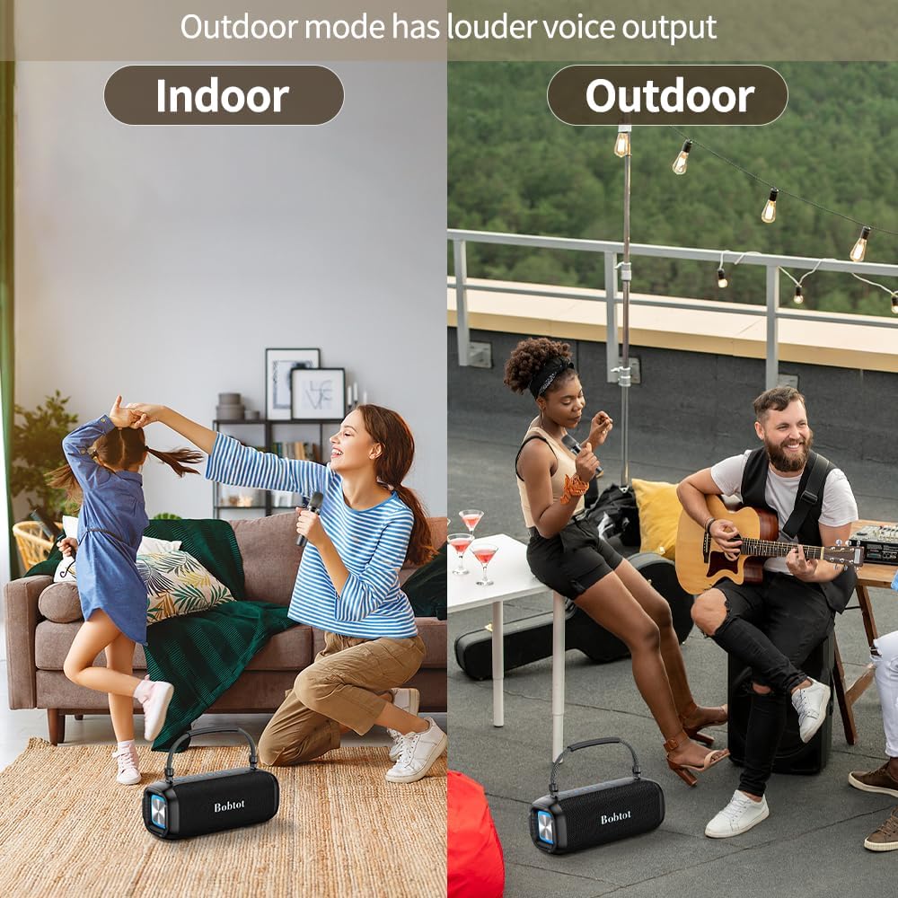 Portable Karaoke Machine, Bluetooth Speaker with Microphone, Three Echo Levels, Indoor and Outdoor Modes, IPX6, BT 5.3, Supports AUX, TF, USB