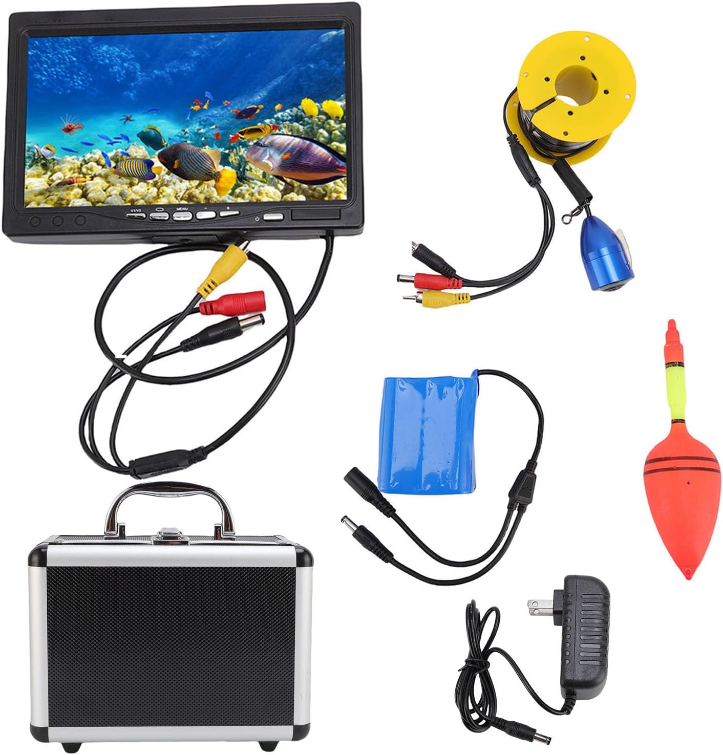 Sanpyl Underwater Fishing Camera, 1080P HD Fish Finder with 195° Wide Angle View and 7 Inch Screen, for Ice Lake Boat Kayak Fishing, 20m Cable (US Plug)
