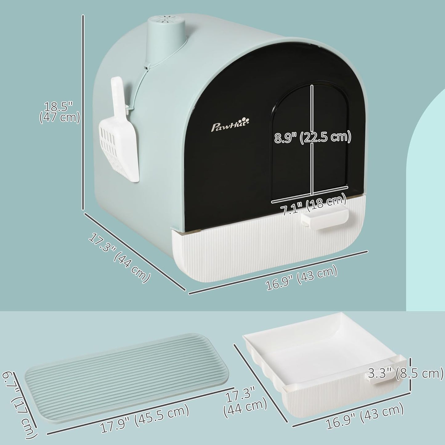 PawHut Large Cat Litter Box with Lid, Enclosed Kitty Litter Box with Slide-Out Tray, Scoop, Filter, Green