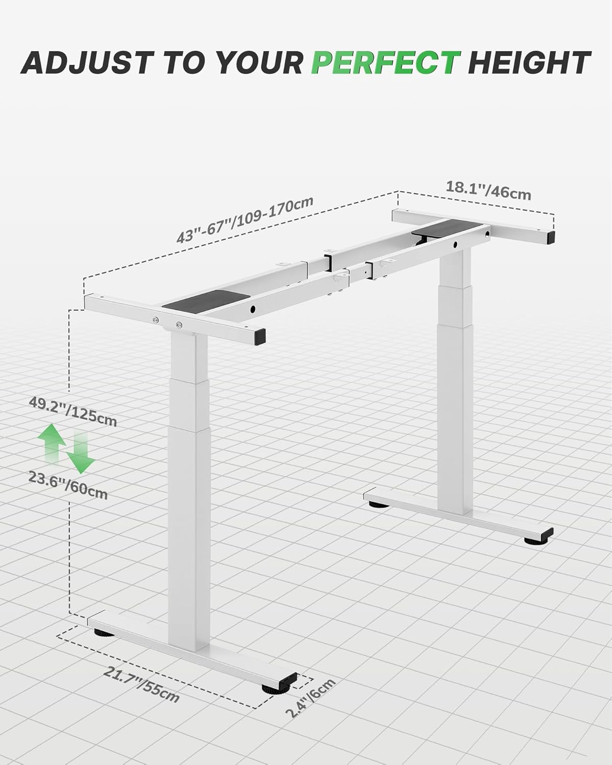 TOPSKY Dual Motor 3-Stage Standing Desk Frame, Electric Height Adjustable Sit Stand Desk Base, Heavy Duty 300 lb Capacity, Fits up to 80” Table Tops, White Frame Only