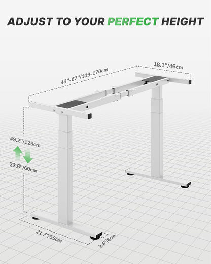 TOPSKY Dual Motor 3-Stage Standing Desk Frame, Electric Height Adjustable Sit Stand Desk Base, Heavy Duty 300 lb Capacity, Fits up to 80” Table Tops, White Frame Only