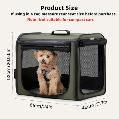 Pecute Collapsible Dog Crate for Pets＜15kg, Pet Carrier Stable and Light Weight, Soft Dog Crate with Breathable Windows, Portable Dog Carrier with Curtain 61×45×52 cm (Green)