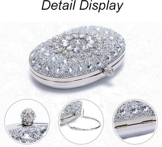 Crystal Women Evening Clutch Rhinestone Bag Bling Purse Glitter Radiant Shouder bag for Christmas Bridal Wedding Party - PuriLite