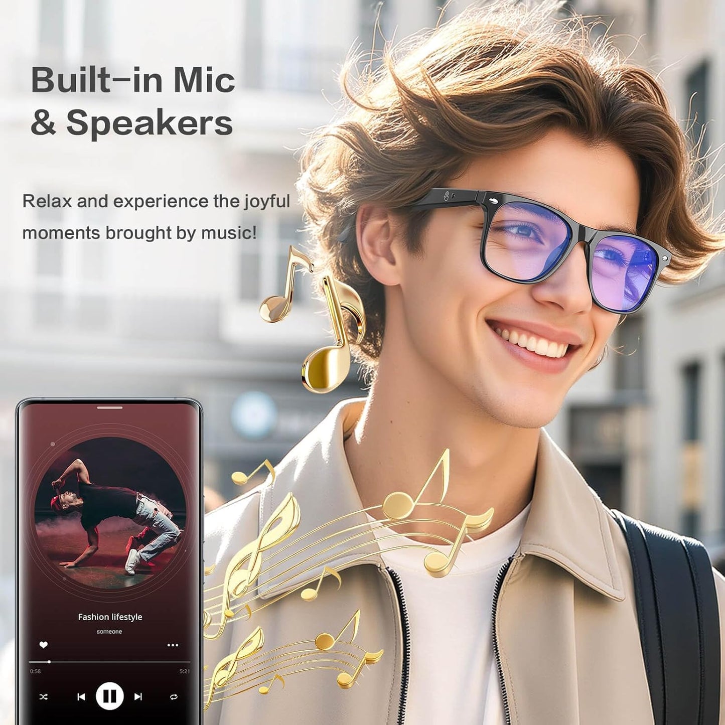 2025 AI Translation Smart Glasses for Men Women,7 Day Ultra-Long Standby,Anti-Blue Light/UV400,Bluetooth Glasses with 163 Translation,IP65 Waterproof,Multifunctional Sunglasses for Android iOS Black