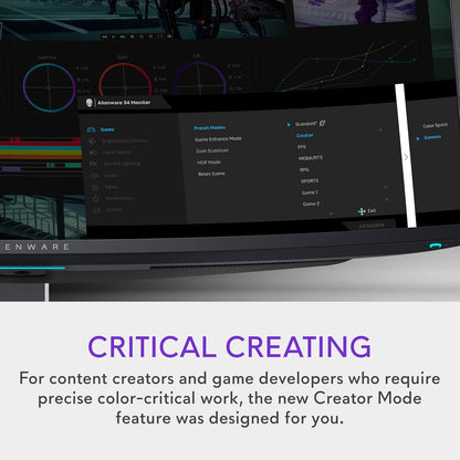 Alienware AW3423DW 34.18-inch Quantom Dot-OLED Curved Gaming Monitor, 3440x1440 pixels at 175Hz, 1800R Curvature, True 0.1ms gray-to-gray, 1Million:1 Contrast Ratio, 1.07 Billions Colors - Lunar Light