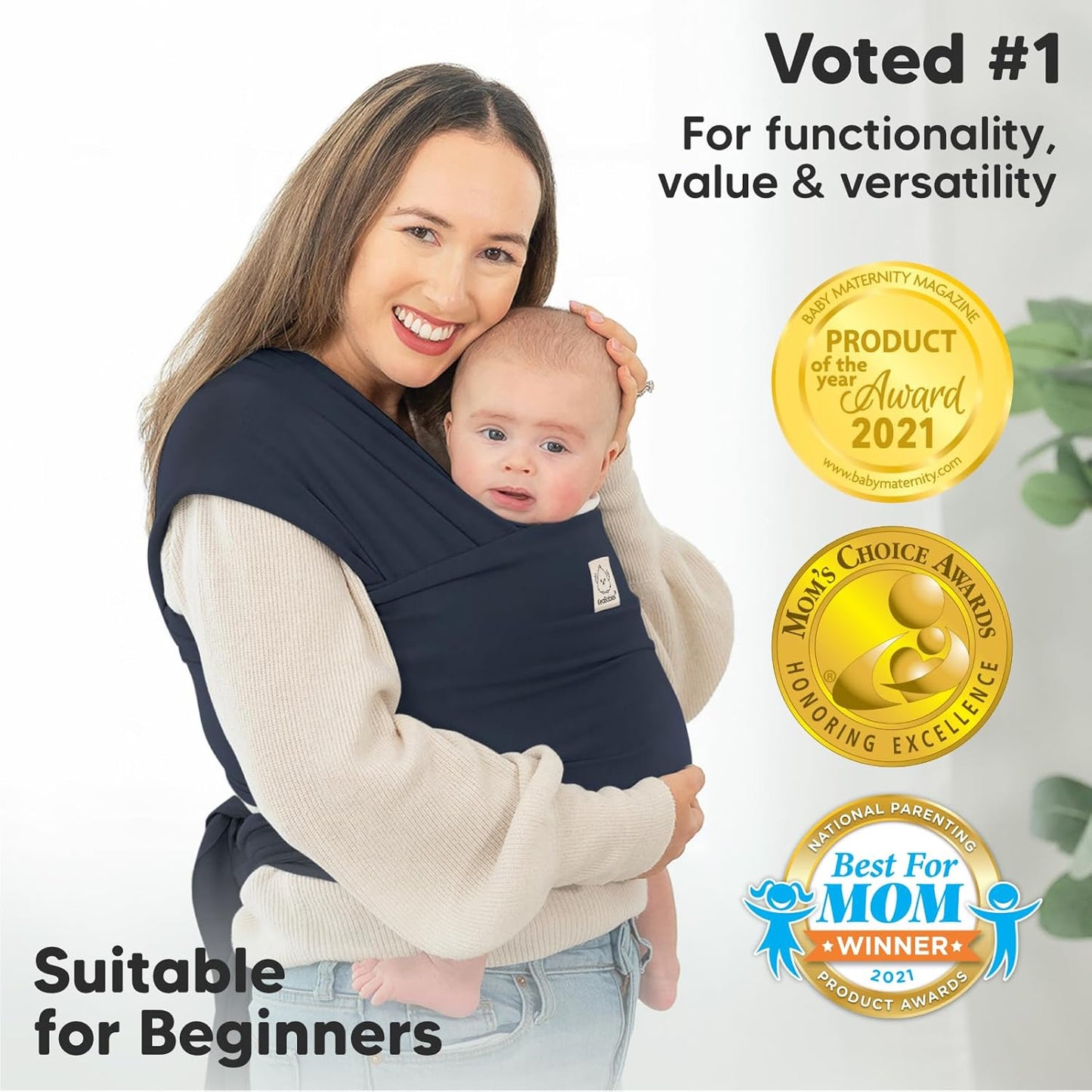 KeaBabies Baby Wrap Carrier - All in 1 Original Baby Carrier Newborn To Toddler Sling, Easy to Wear, Hands Free Bonding, Lightweight, Breathable Infant Wraps (Trendy Black)