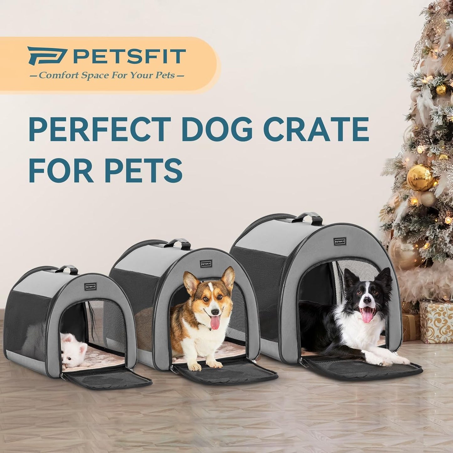 PETSFIT Soft Sided Dog Crate, Travel Dog Crate - 19 Inch Lightweight, Roomy, Easy to Set Up, Sturdy Portable Dog Kennel with Thick Mat, Navy Blue