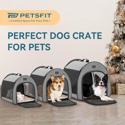 PETSFIT Soft Sided Dog Crate, Travel Dog Crate - 19 Inch Lightweight, Roomy, Easy to Set Up, Sturdy Portable Dog Kennel with Thick Mat, Navy Blue