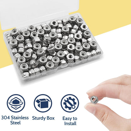 Vifmy 110 Pack 1/4"-20 Inch Lock Nuts,304 (A2-70) Stainless Steel Nylon Insert Locknuts,Standard Inch Thread Nylock Nuts for Bolts