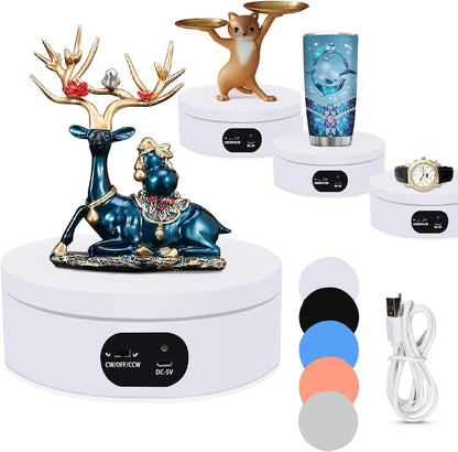 Motorized Rotating Display Stand, Electric 360 Degree Automatic Mute Rotating Turntable for Photography Products and Shows. Tumbler Cup Making Supplies Spinner, Watch,3d Models, Collectibles, 4.7" USB