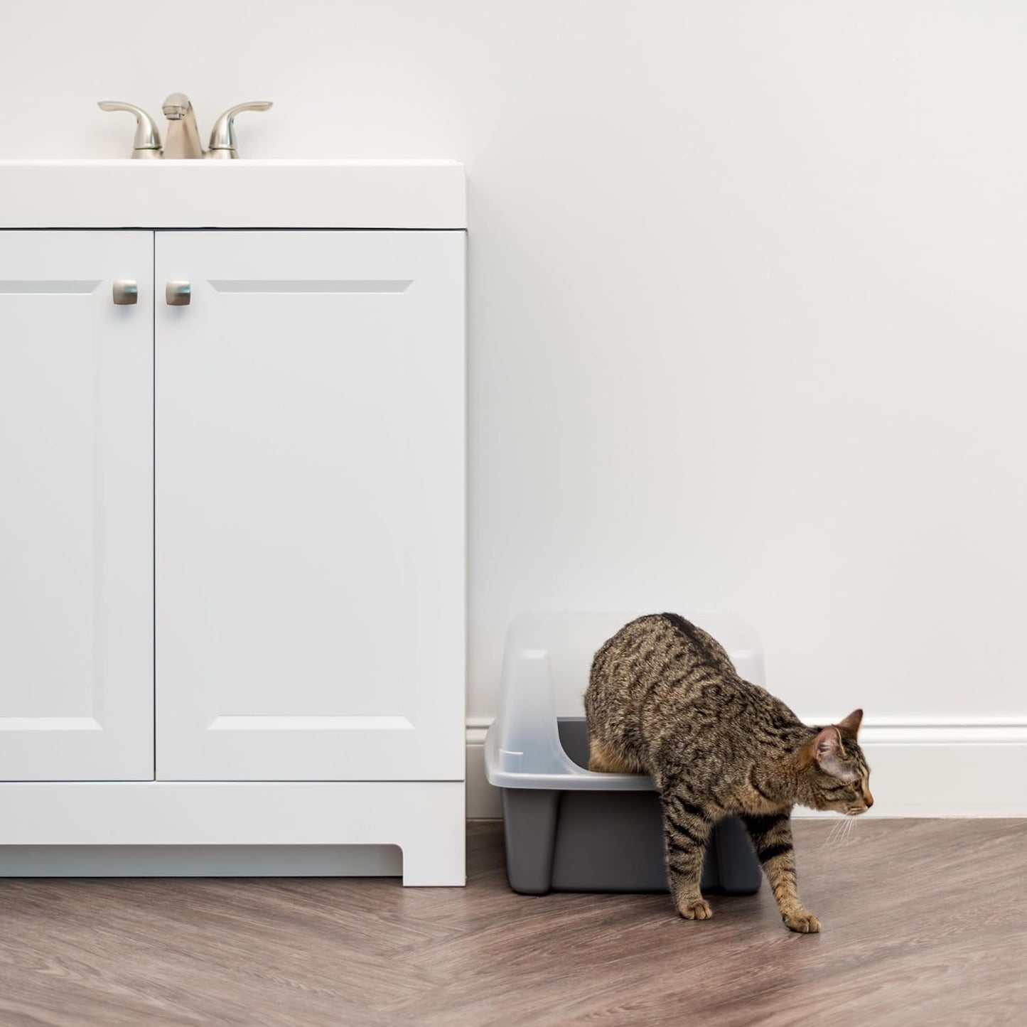IRIS USA Top Entry Cat Litter Box with Scoop - Large - Stylish Enclosed Round Oval Kitty Dog Proof Box, Litiere Pour Chat Bac - White/Beige