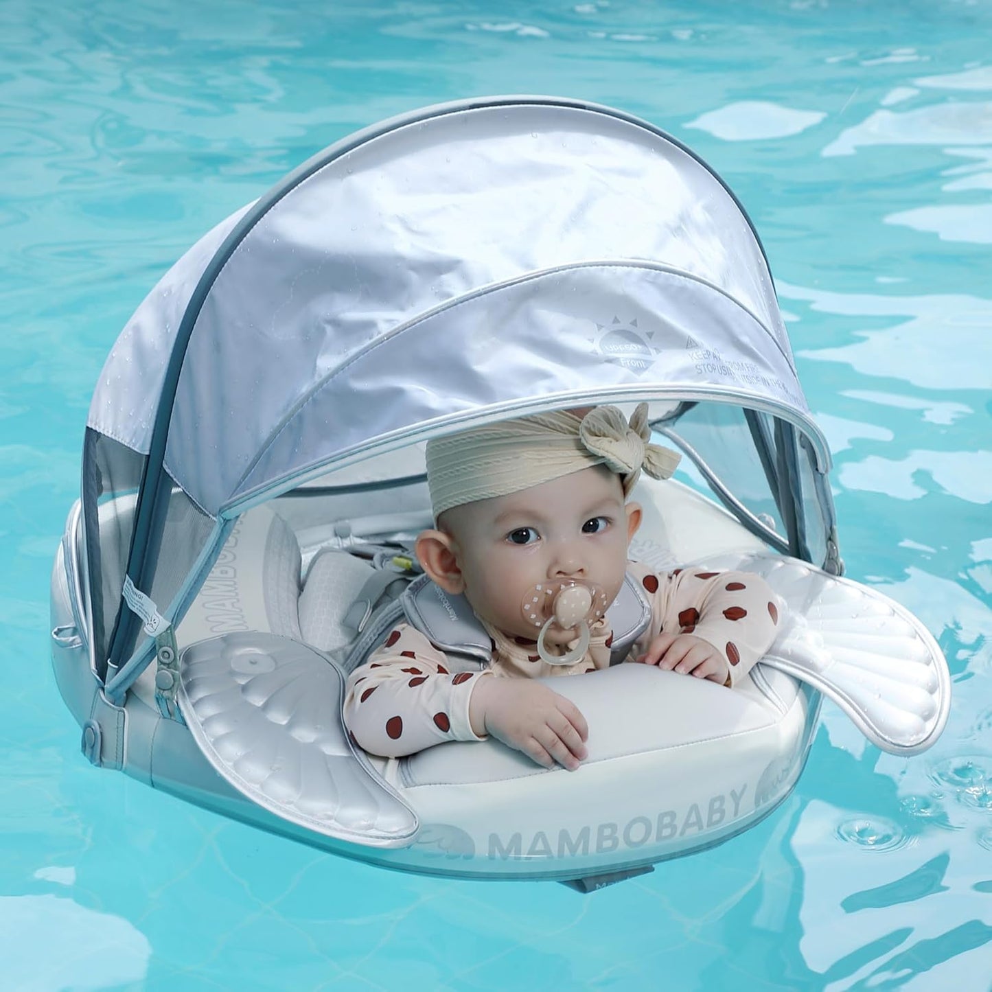 Mambobaby Baby Swim Float with Canopy, Non-Inflatable Solid Baby Float, Upgrade Soft Skin-Friendly Material Infant Swim Float