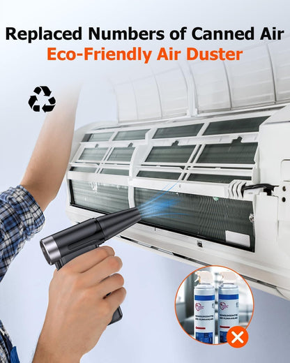 ZasLuke Compressed Air Duster, 300000RPM Cordless Electric Air Blower with Brushless Motor, 8-Gear Adjustable Mini Blower with Fast Charging, Dust Blower for Computer, Keyboard, House, Outdoor and Car