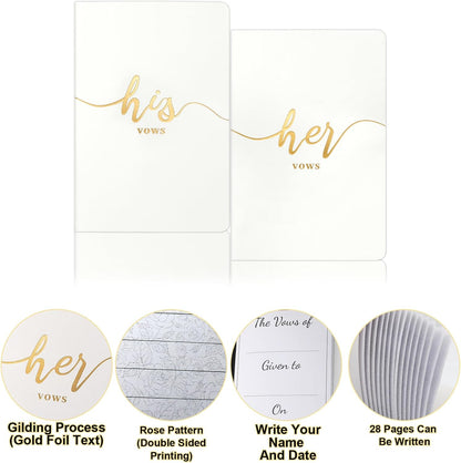 Vekola Vow Books for Wedding His and Hers Elegant Gold Foil Set of 2 Wedding Notebook with 28 Pages (Navy Blue+White)