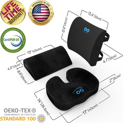 Everlasting Comfort Memory Foam Seat Cushion - Office Chair Cushion for Work, Travel, Car Support Pillow for Driving - Portable Seat for Chairs and Desks - Coussin Chaise - Black