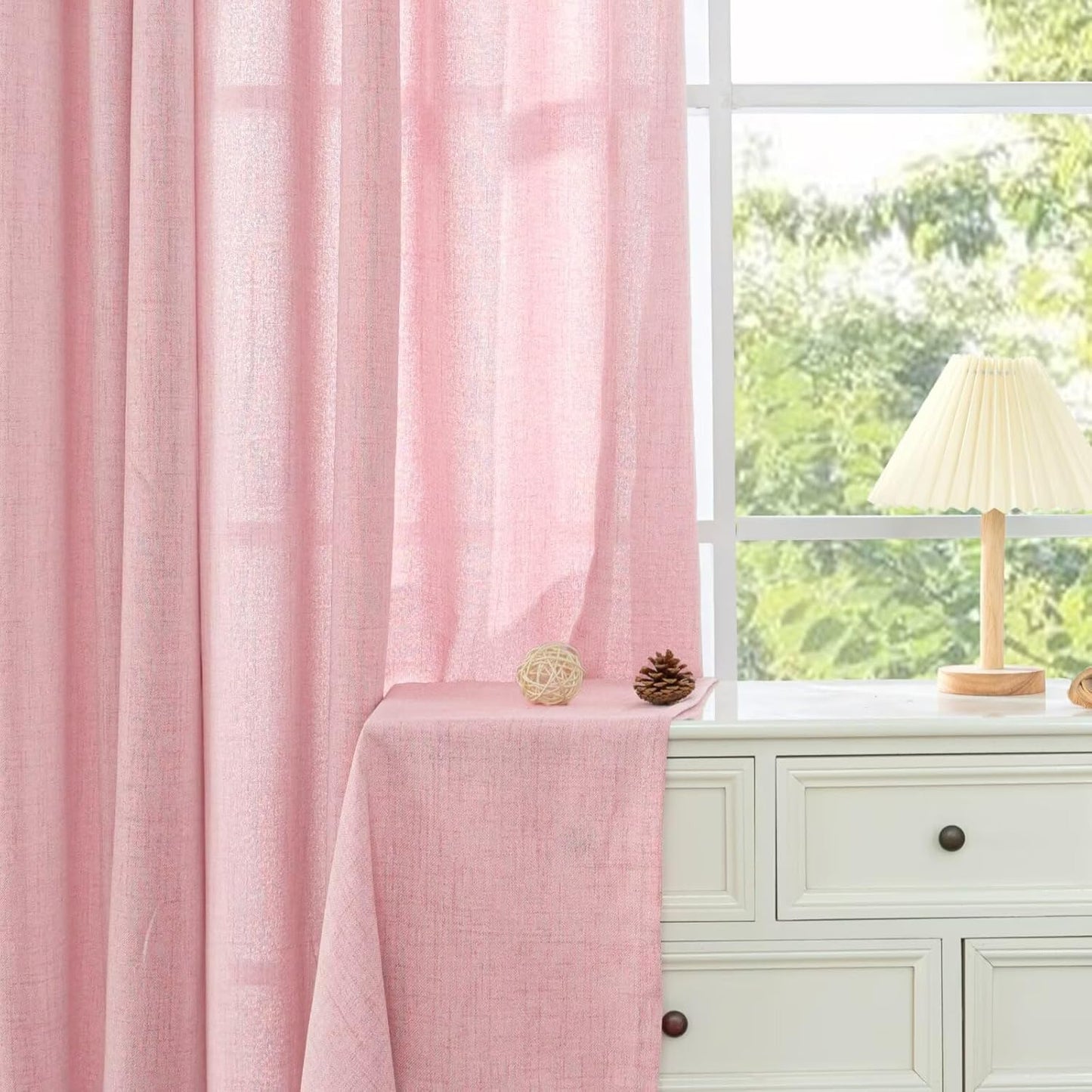 YoungsTex Natural Linen Curtains 84 Inch Long for Living Room Bedroom Grommet Top Light Filtering Privacy Linen Textured Window Semi Sheer Drapes, 2 Panels, 52x84 Inch, Natural