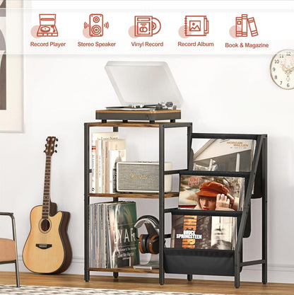 Record Player Stand with Vinyl Storage, Record Player Table with Record Storage 200 Albums, Turntable Stand with Record Holder Vinyl Display Shelf, Record Cabinet Media Stereo (White) - PuriLite