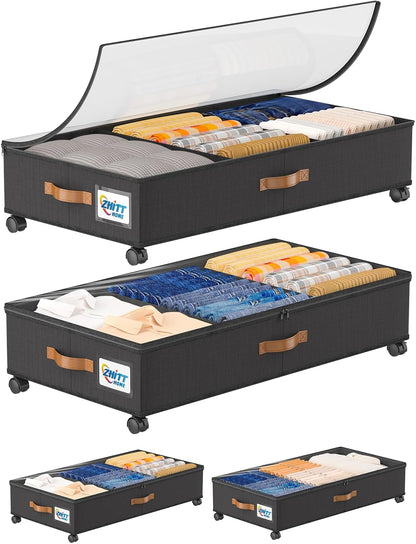 Under Bed Storage Bins | Foldable Clothes Organizer | Shoe Storage Container | Bedroom Furniture Storage | Rolling Under Bed Storage - PuriLite