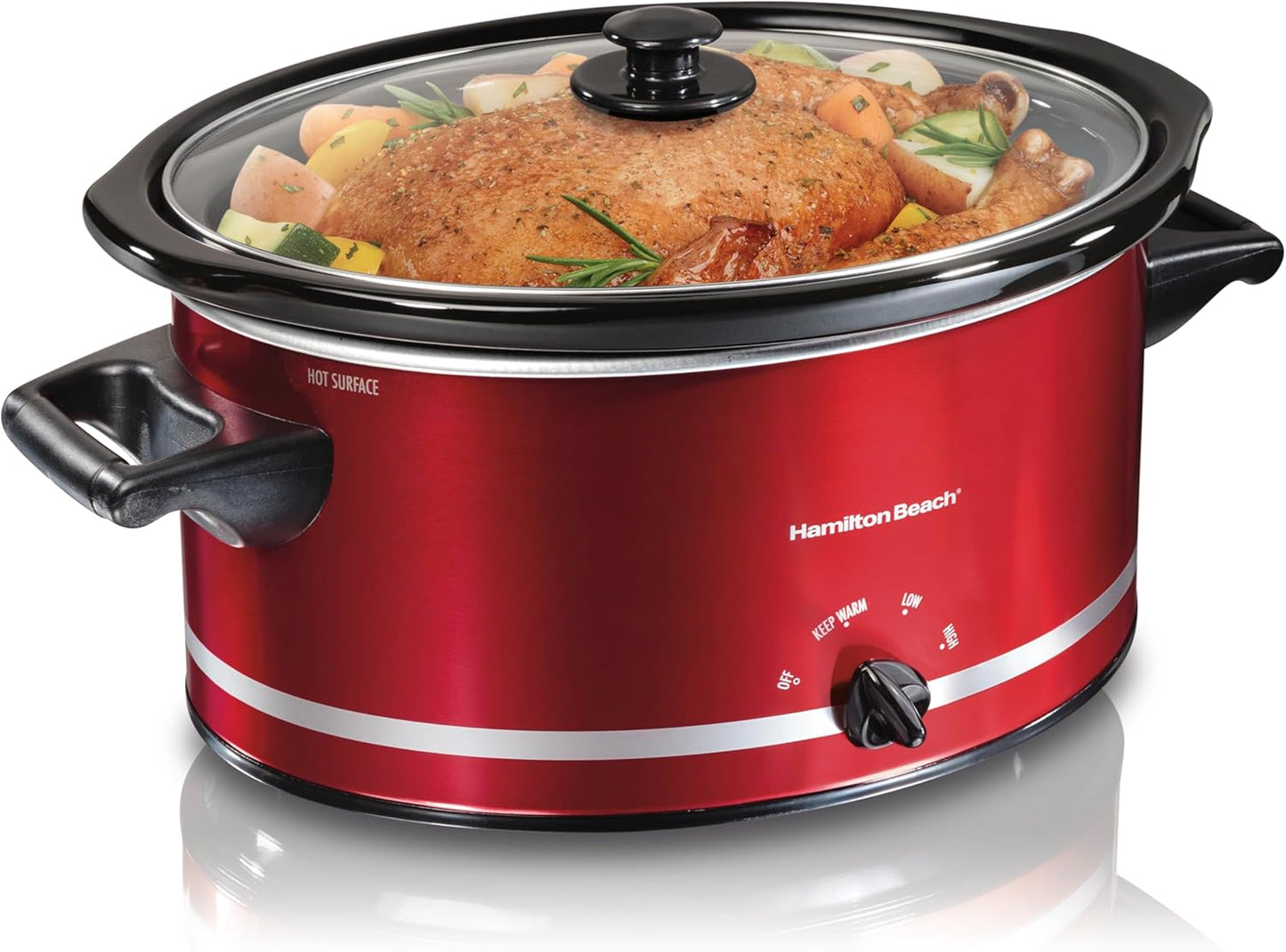 Hamilton-Beach 33184 Quart Slow Cooker, Metallic Red