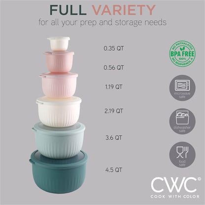 COOK WITH COLOR Prep Bowls with Lids- 8 Piece Nesting Plastic Small Mixing Bowl Set with Lids (Teal Ombre)