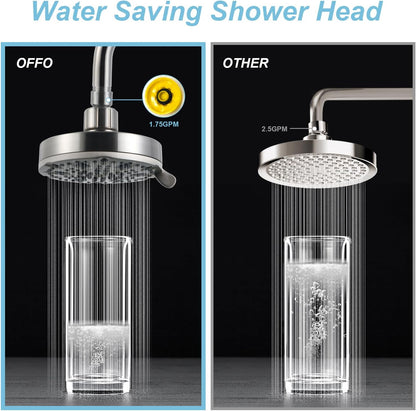 OFFO Shower Head, High Pressure Shower Head with Pause Mode, 9 Mode Fixed Showerheads for Strong Water Flow & Relaxing Shower Experience,Brushed Nickel