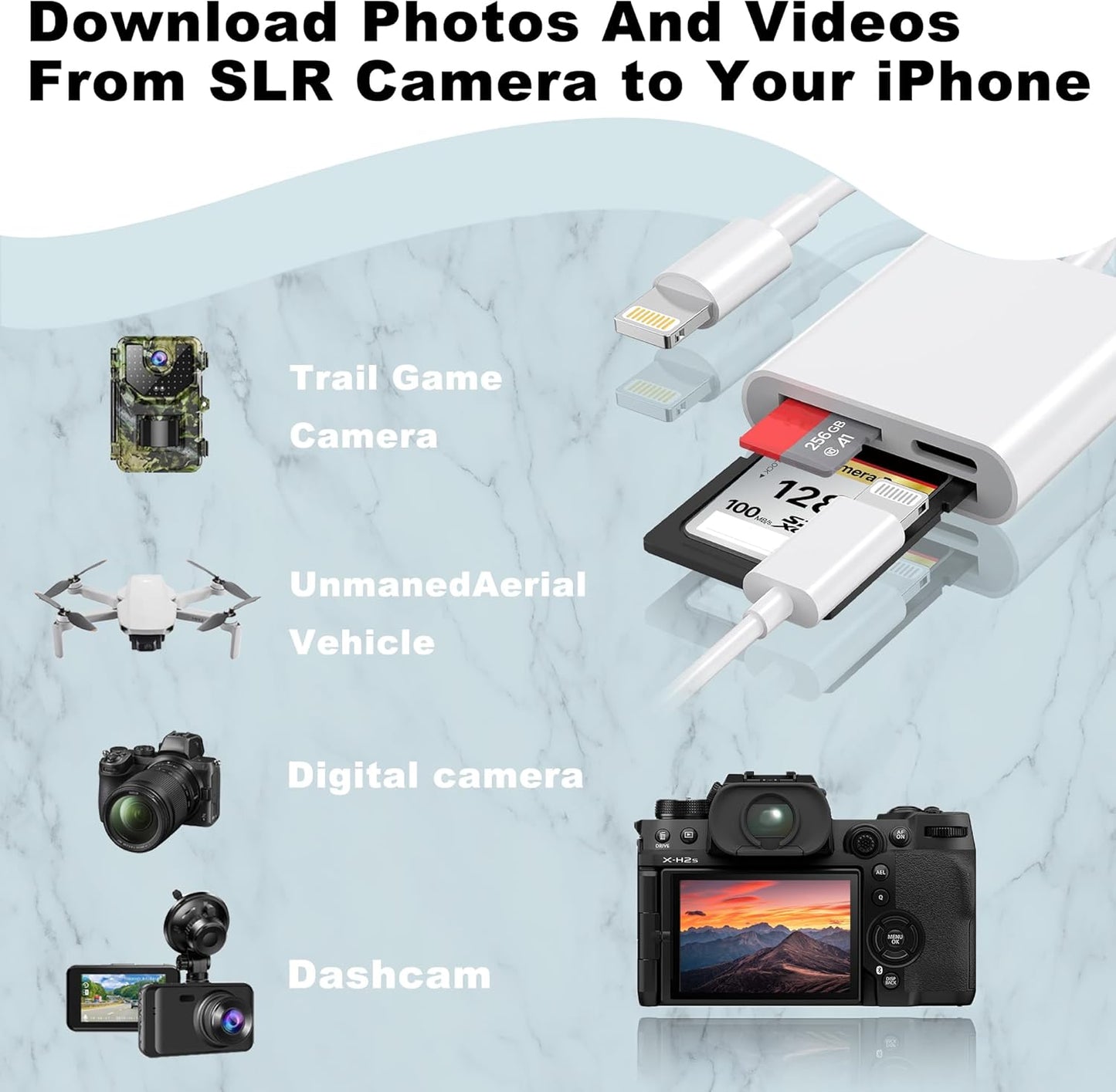 Lightning to Sd Card Reader for iPhone Camera, [Apple MFi Certified] Dual Card Slot Memory Card Readers Supports SD and TF Card, Plug and Play Sd Card Adapter Compatible with iPhone