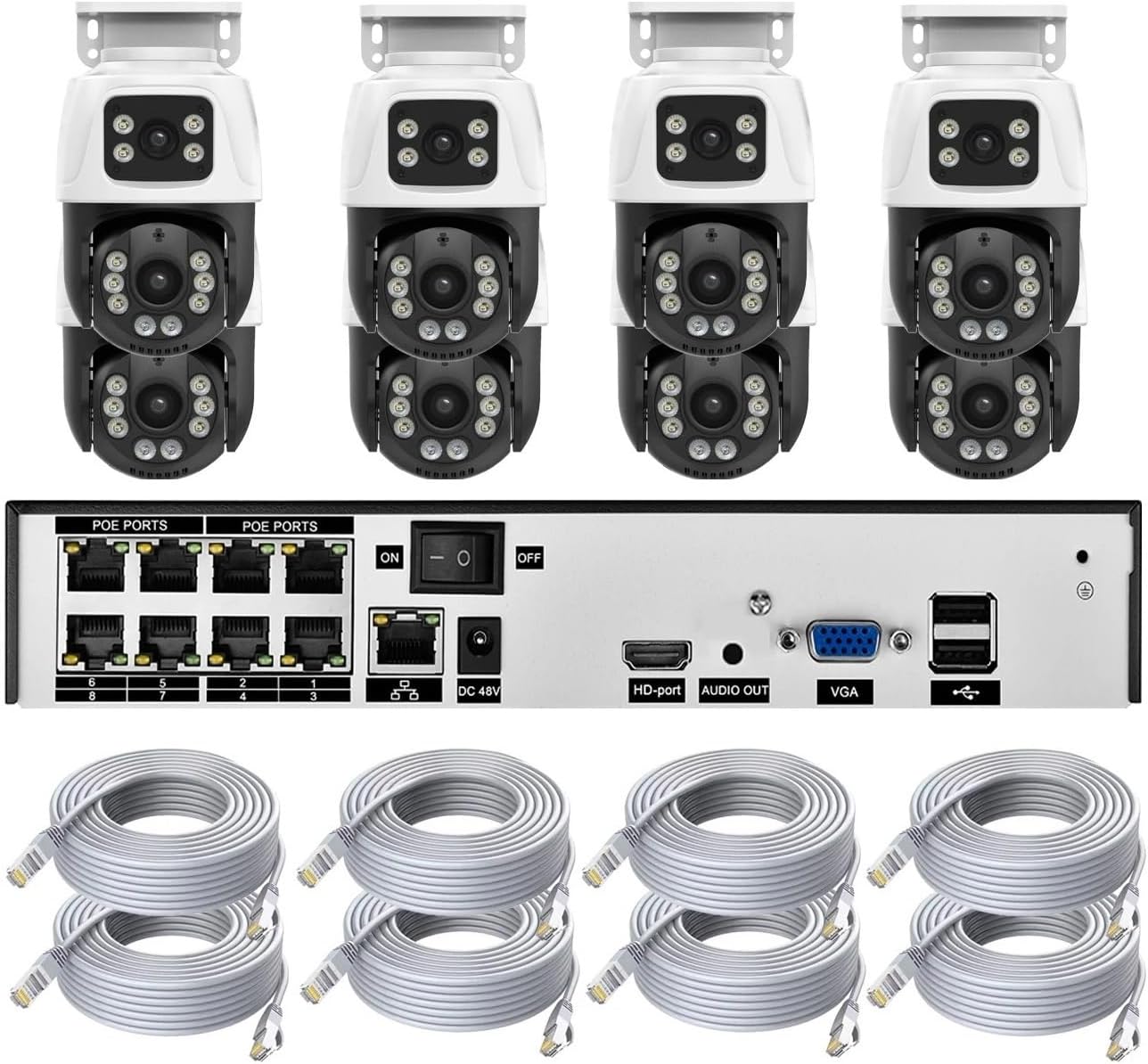 H.265 8CH 4CH 6MP POE NVR Kit Security Camera System | Dual Lens PTZ 2 Way Audio IP Camera Outdoor Video Surveillance Set(1T,8CH NVR 8pcs Cam kit)