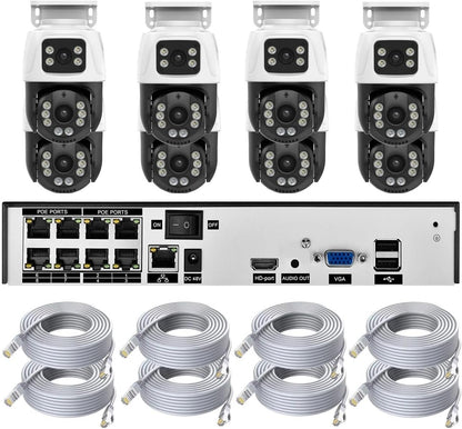 H.265 8CH 4CH 6MP POE NVR Kit Security Camera System | Dual Lens PTZ 2 Way Audio IP Camera Outdoor Video Surveillance Set(1T,8CH NVR 8pcs Cam kit)