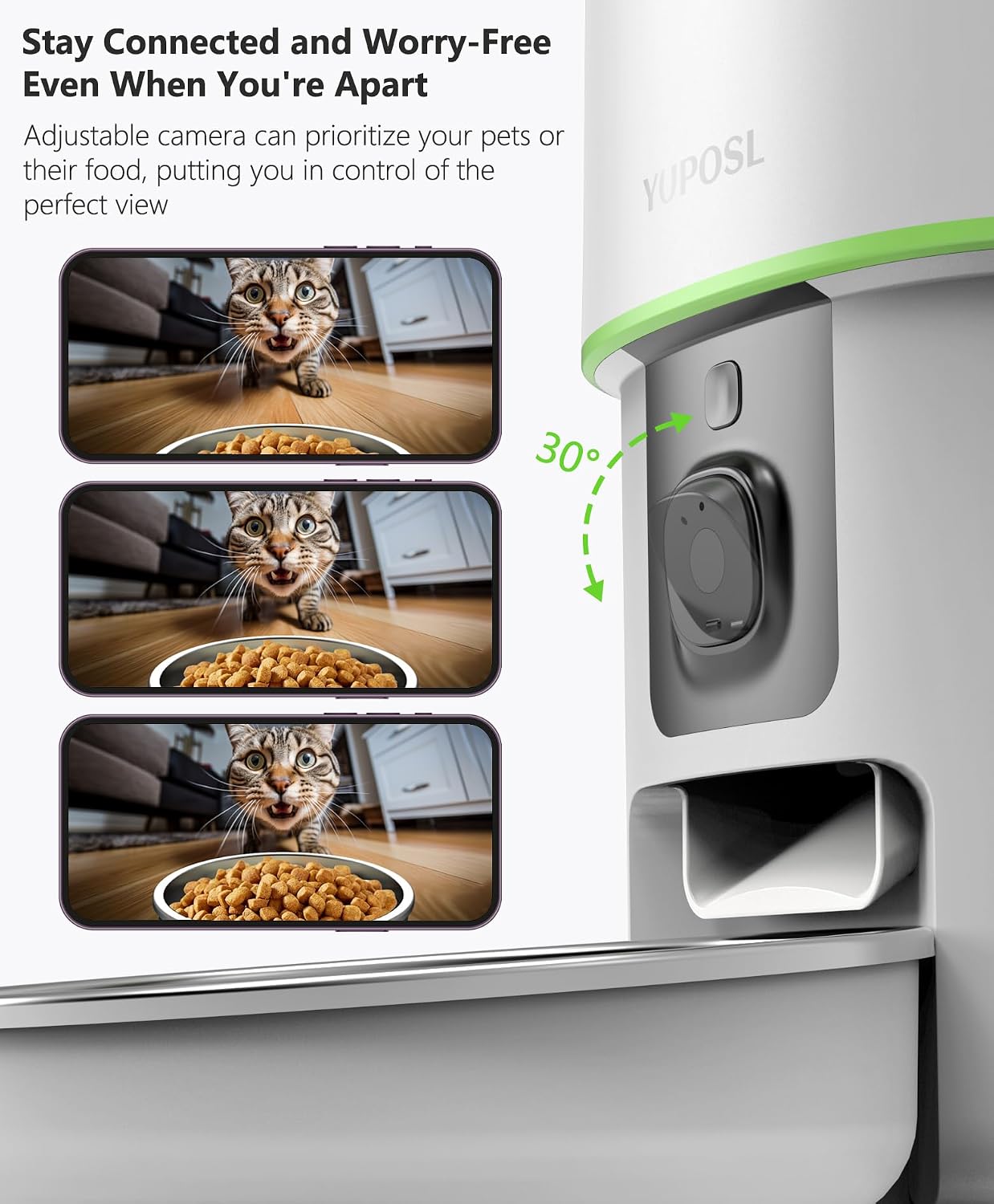 Yuposl Automatic Cat Feeder with Camera, 5G WiFi Cat Food Dispenser App Control 1080 HD Video with Night Vision, 4L Automatic Dog Feeder, Desiccant to Keep Dry Food Fresh, White
