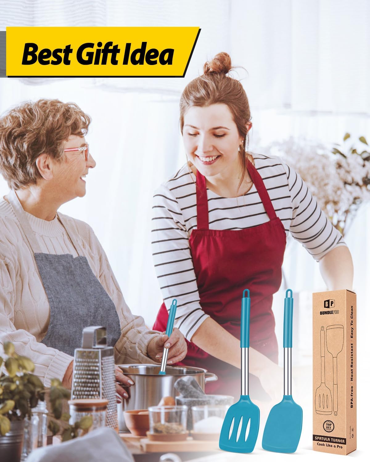 Pack of 2 Silicone Slotted Spatula,Non Stick Solid Kitchen Turner, High Heat Resistant BPA Free Cooking Utensils for Fish, Eggs, Pancakes（Black