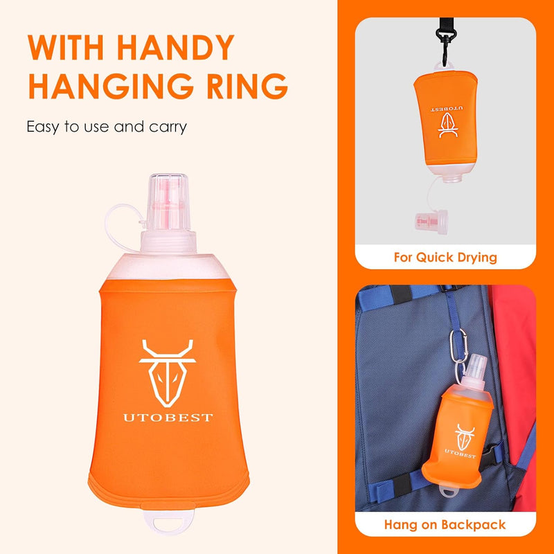 UTOBEST Soft Flask Running Water Bottle Collapsible Water Bottle for Trail Running Hydration Pack Hiking Cycling Climbing 150ML/250ML/350ML/450ML/500ML/550ML