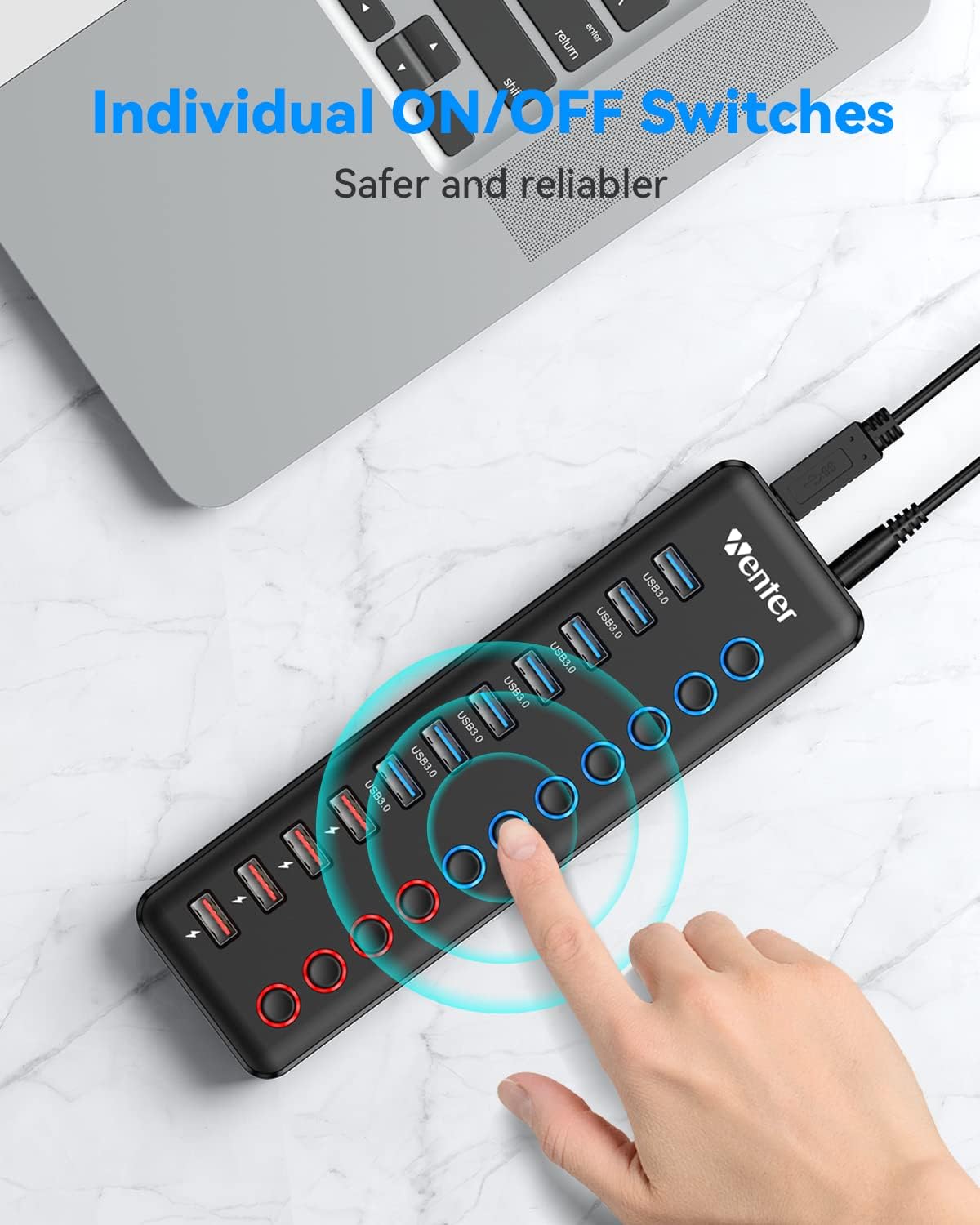 Powered USB 3.0 Hub, WENTER 11-Port USB Data Hub Splitter with Individual On/Off Switches and 12V/3A Power Adapter for MacBook,Mac Pro/Mini and More(7 USB3.0 Ports + 4 Charging Ports)