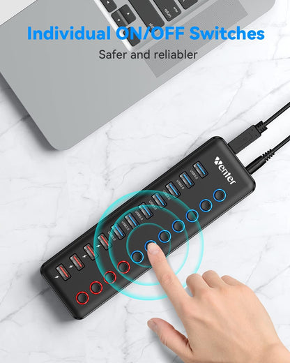 Powered USB 3.0 Hub, WENTER 11-Port USB Data Hub Splitter with Individual On/Off Switches and 12V/3A Power Adapter for MacBook,Mac Pro/Mini and More(7 USB3.0 Ports + 4 Charging Ports)
