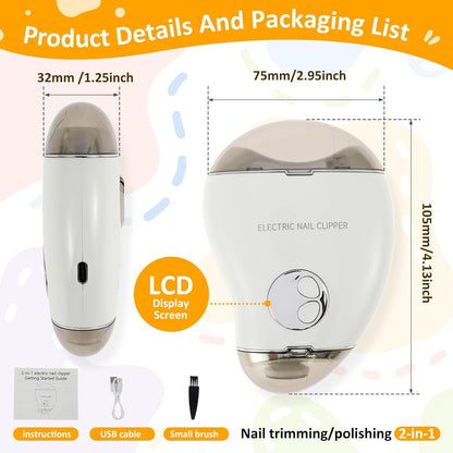 Electric Nail Clipper with Light and 3 Speeds Portable Automatic Baby Nail Clippers with Nail Scraps Storage Rechargeable Nail Cutter Safety Fingernail Trimmer for Kids Adults Seniors