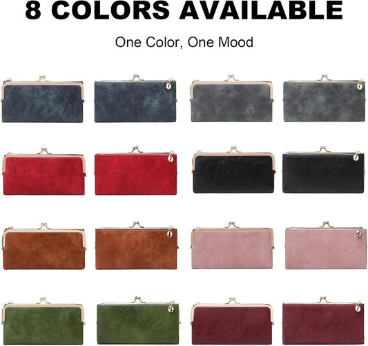 mpeak filters Vintage Women Long Wallets Bifold Ladies Purse Clutch with Kiss Lock and Zip Coin Pocket, Green, Minimalist - PuriLite