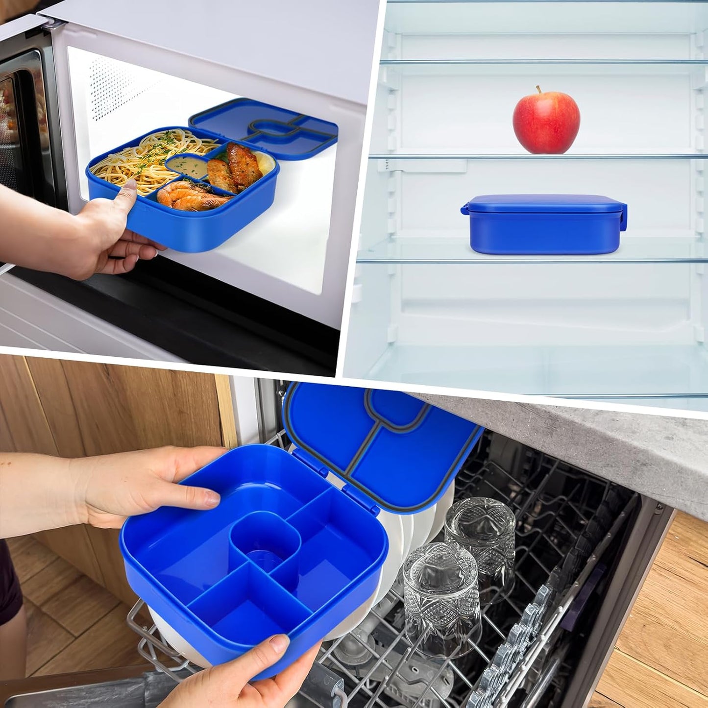 Braoses Bento Box, Lunch Box with 4 Compartments, 800ml Frosted and Leak-Proof Lunch Snack Box for Children Kindergarten(Blue)