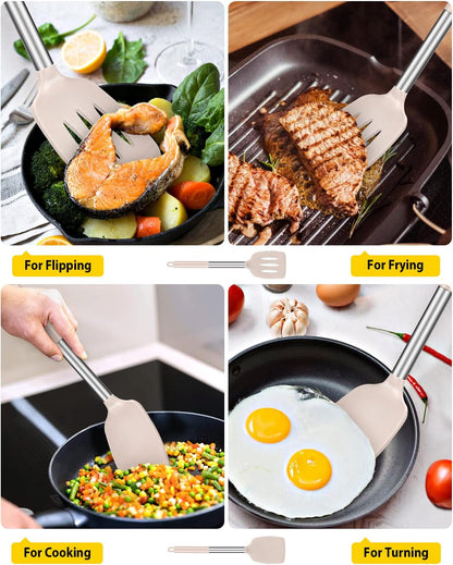 Pack of 2 Silicone Slotted Spatula,Non Stick Solid Kitchen Turner, High Heat Resistant BPA Free Cooking Utensils for Fish, Eggs, Pancakes（Black