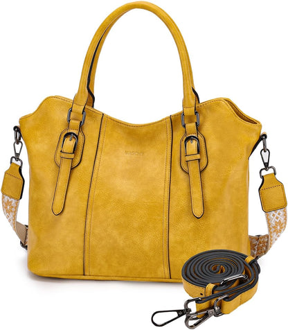 Hobo Bags for Women,VASCHY Vegan Leather Handbag Purse Top Handle Satchel Boho Shoulder Bag with Crossbody Guitar Strap