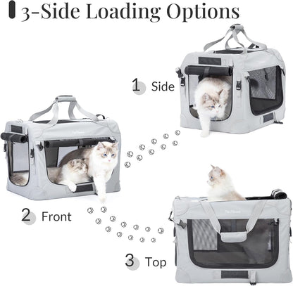 PetMasion Extra Large Cat Carrier for 2 Cats, Collapsible Soft Sided Pet XL Crate for Large Mudium Big Cat 20lbs+, Car Travel Portable Bag for Long Trips Ride 24"x16.5"x16.5"