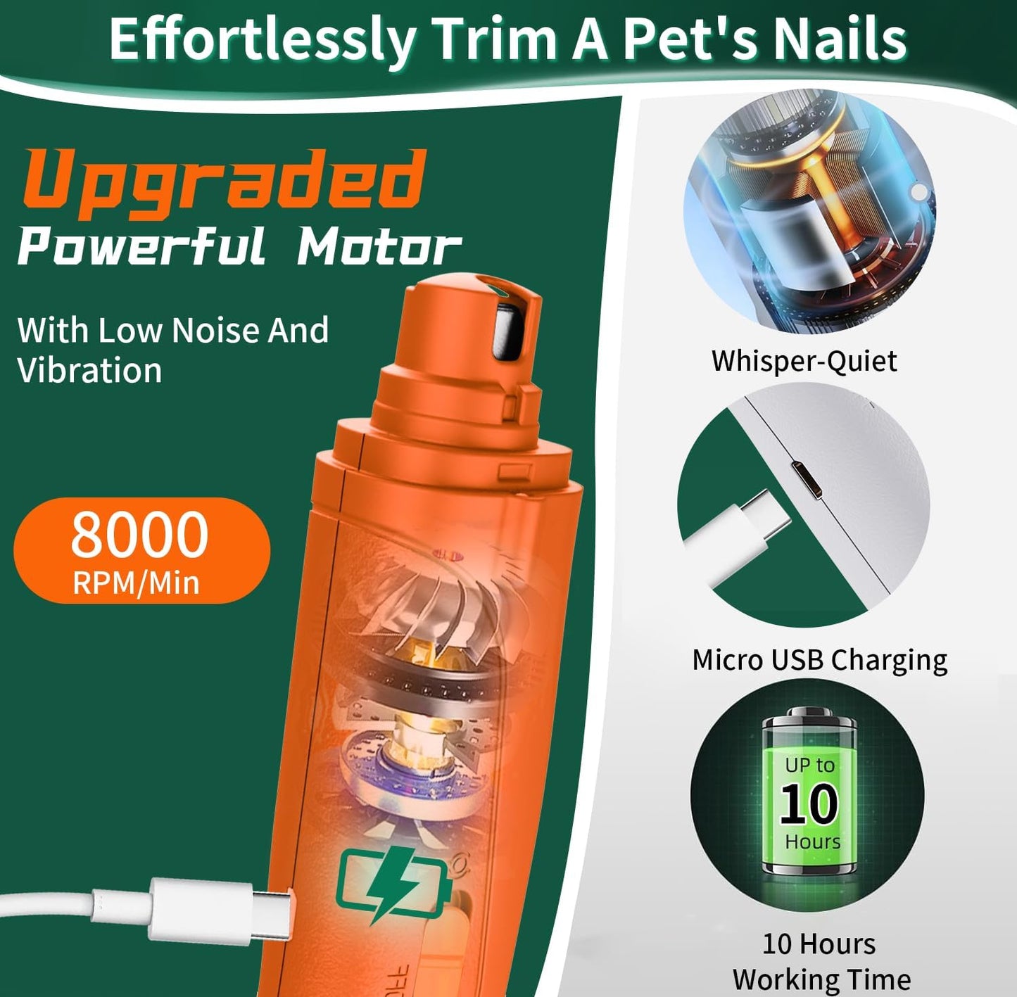 CATPICK 2-in-1 Cat Nail Clippers & Dog Nail Clippers Trimmers for Large Medium Small Dogs Cats Claw Trimmer Quick Sensor and Safety Guard USB Rechargeable with 2 LED Lights Dogs Nail Trimmer