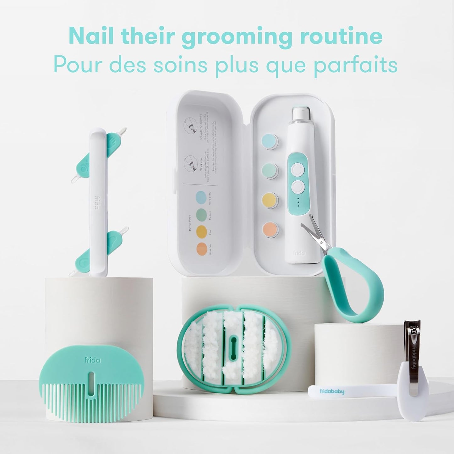 Frida Baby Electric Nail Trimmer, Safe + Easy Electric Nail File Baby Nail Clipper + Nail Trimmer Kit for Newborn, Toddler, or Children's Fingernails/Toenails, 4 Buffer Pads, LED Light, Storage Case