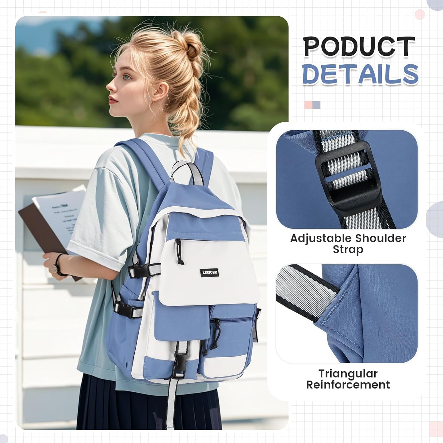 School Backpack for Women Men College High School Bags for Boys Girls Casual Daypack Laptop Backpack Waterproof Black Bookbag Travel Rucksack